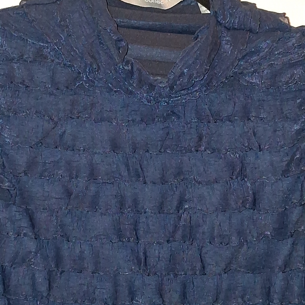 NY Collection Navy Ruffle Tank Top - Picture 2 of 7